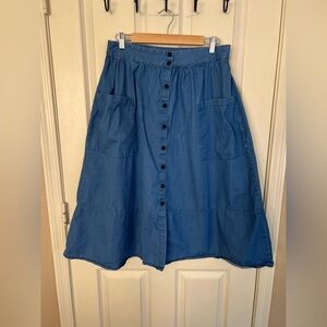 Who What Wear Chambray Button-Front Midi Skirt | Size 12